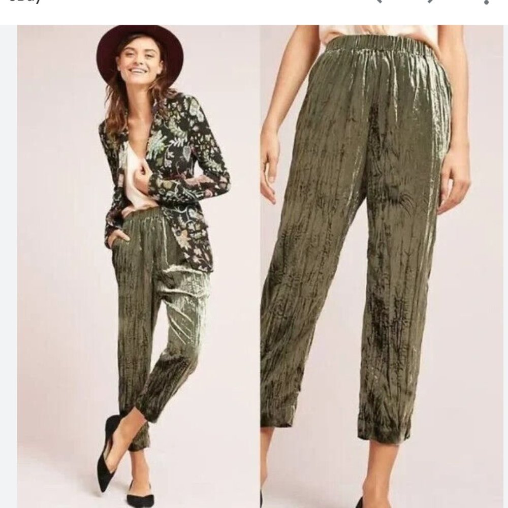 Anthropologie by ETT:TWA Velvet Cropped Pants - XS